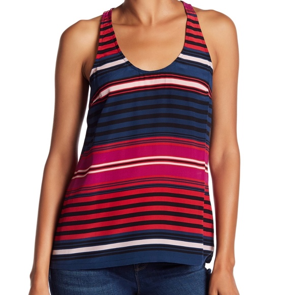 Joie Tops - Joie Drew C Silk Multi-Color Striped Tank in Cavia